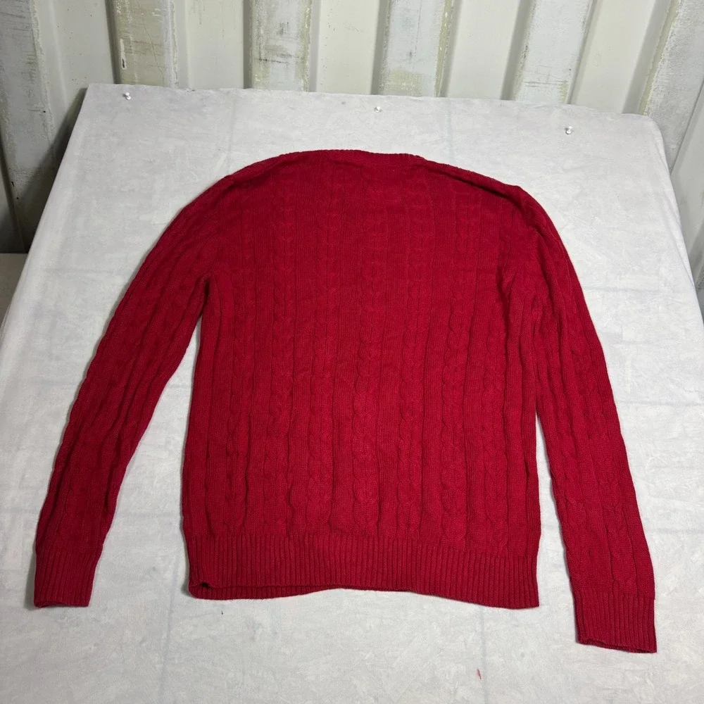 Nautica Mens Pullover Sweater Red Cable Knit Logo Crew Neck Long Sleeve Size 2XL